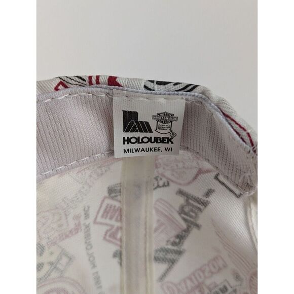 Vintage Harley Davidson 1991 VERNE HOLOUBEK Allover Logo Red Black White Hat Cap - Picture 7 of 11